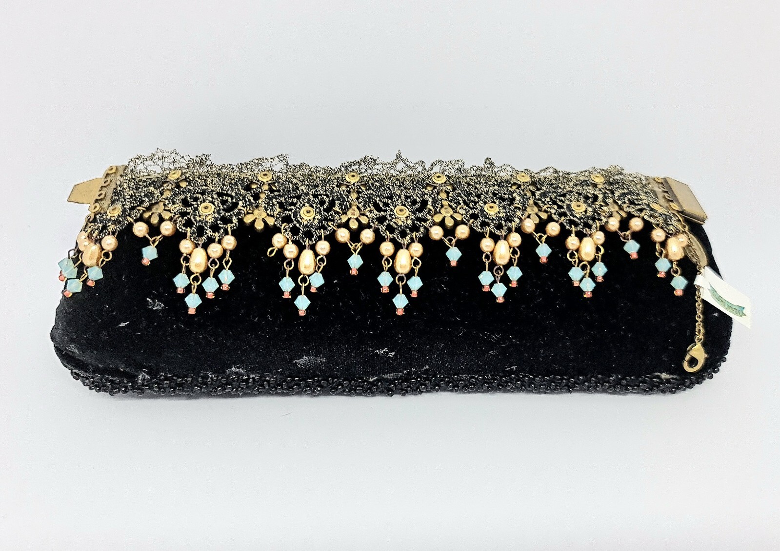 Lovely Michal Negrin Fabric Lace Bracelet Crystal Flowers Unique.