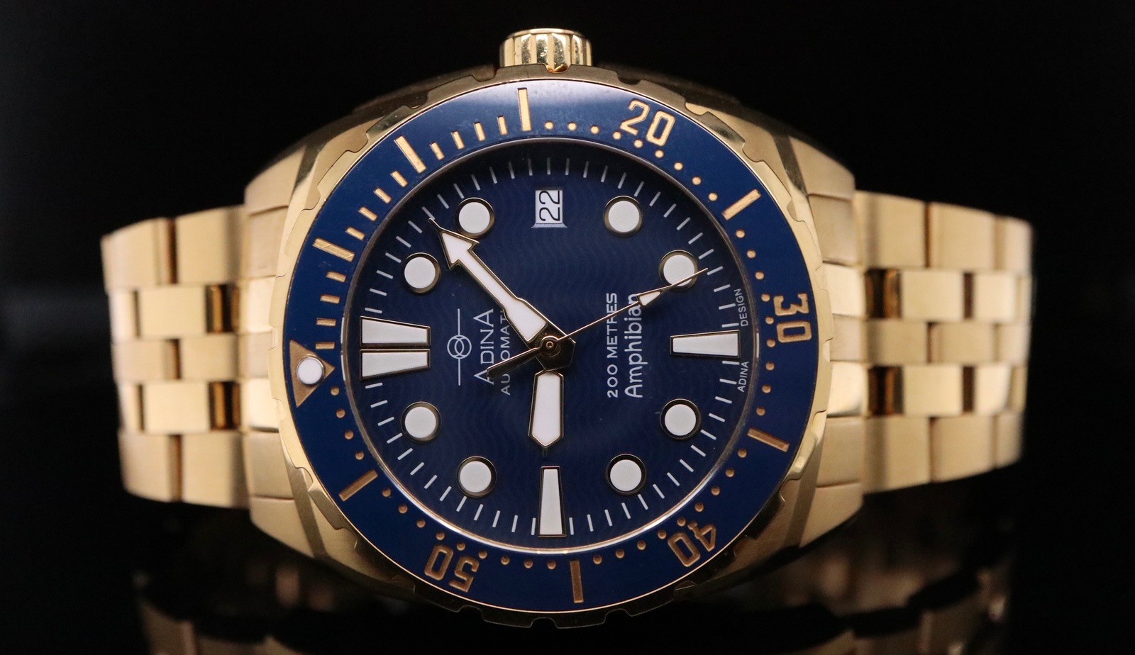 Authentic Adina Amphibian Automatic Gold Plated 42mm Wristwatch CT114 G6XB Boxed