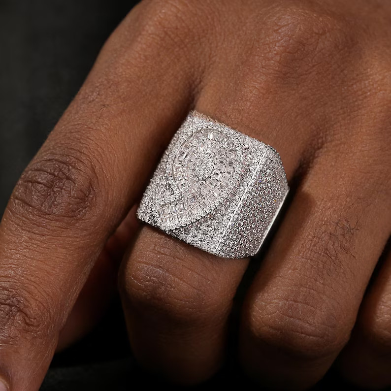 4TCW Round Cut Lab Created Diamond Men’s Custom Number Ring 14k Rose Gold Plated