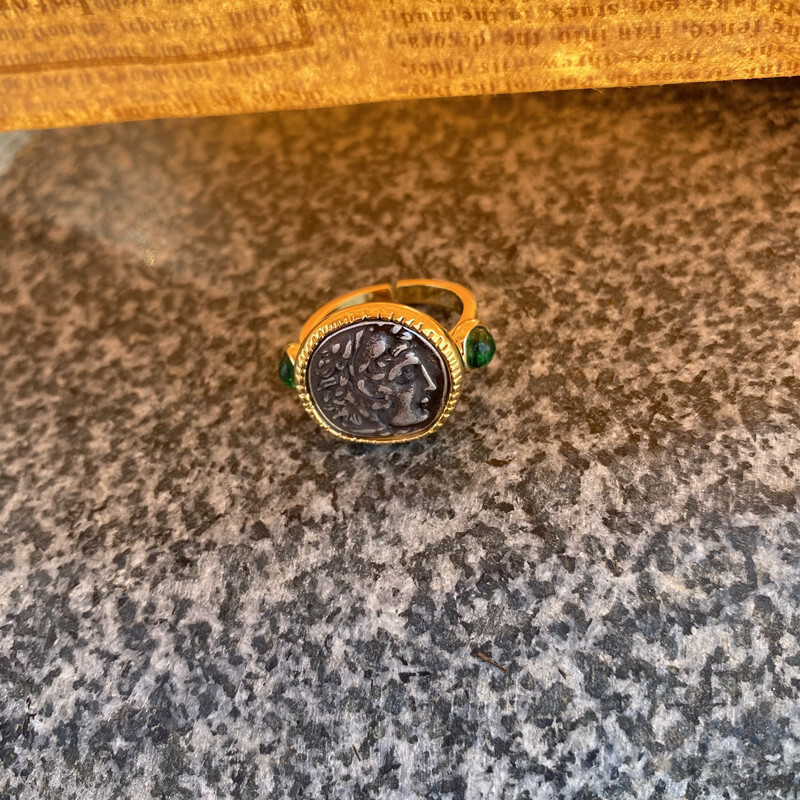 Retro Coins Hercules Inlay zircon adjustable Opening Ring