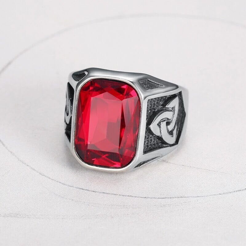Creative Cool Personality Men’s Red Gem Ring Viking Titanium Steel Trend Jewelry
