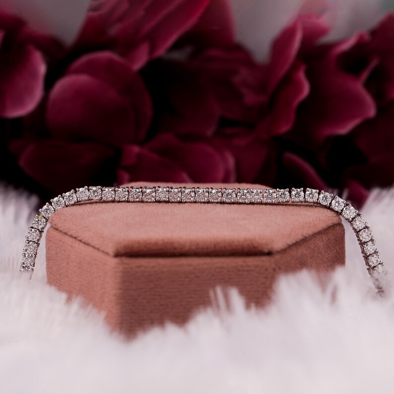14K White Gold 6.60CT Round Cut GDGL Certified Natural Diamond Tennis Bracelet