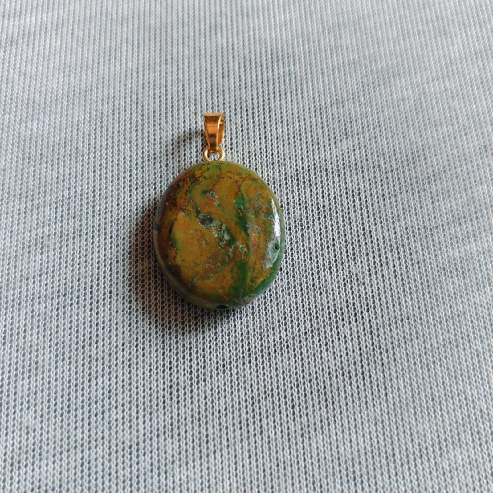 Natural Green Tibetan Turquoise Oval Bead Brass Pendant Handmade Boho Gift