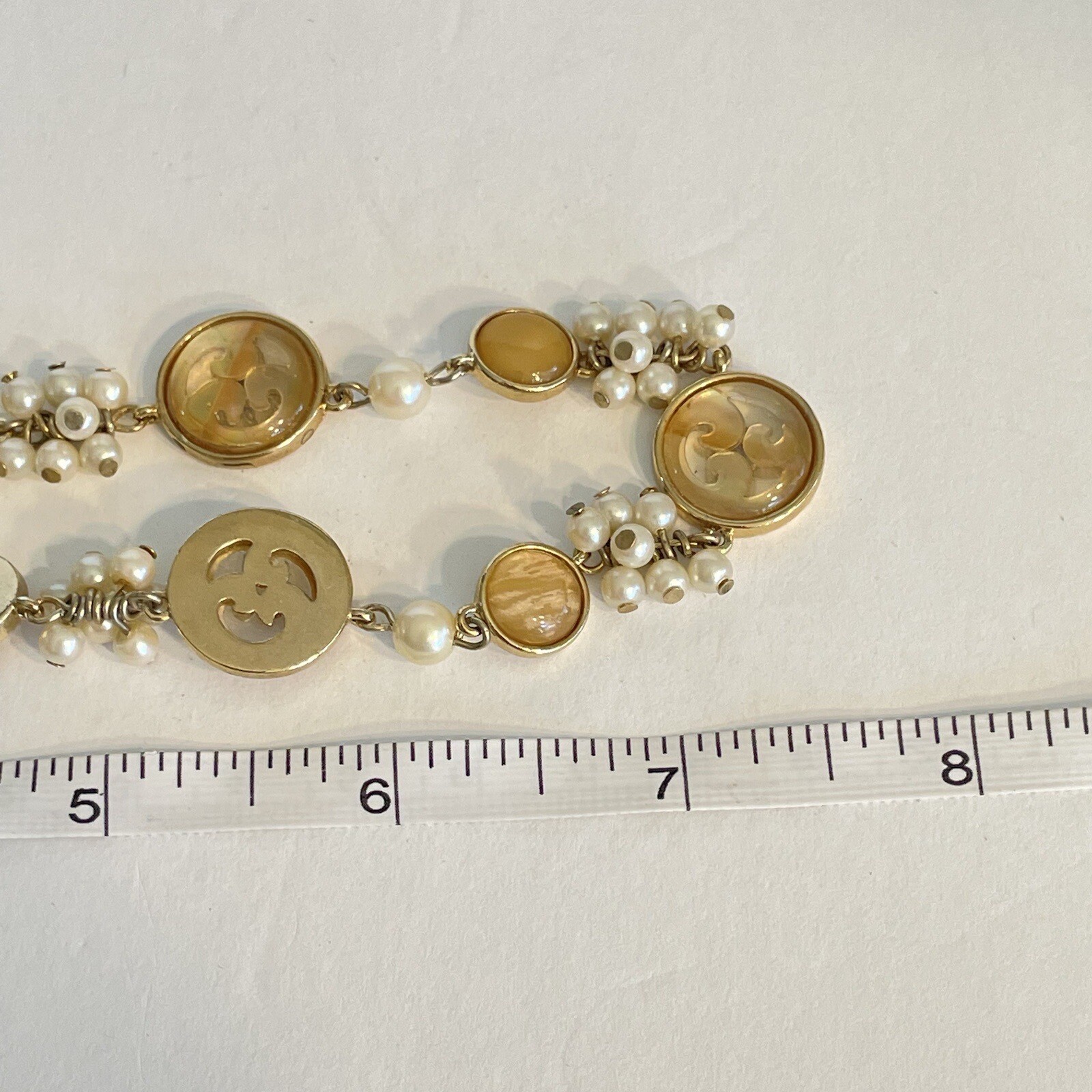 Demi Parure Pearl Amber Asian Resin Circle Necklace Moon Glow Open Work Set