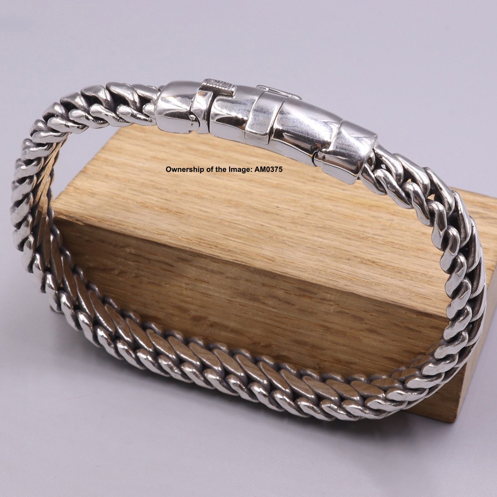 NEW Pure 925 Sterling Silver 10mm Curb Link Chain Men’s Bracelet 8.26inch 58-60G