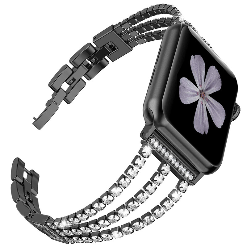For Apple Watch Ultra 9 8 7 6 5 4 SE Bling Rhinestones Steel Band Bracelet Strap