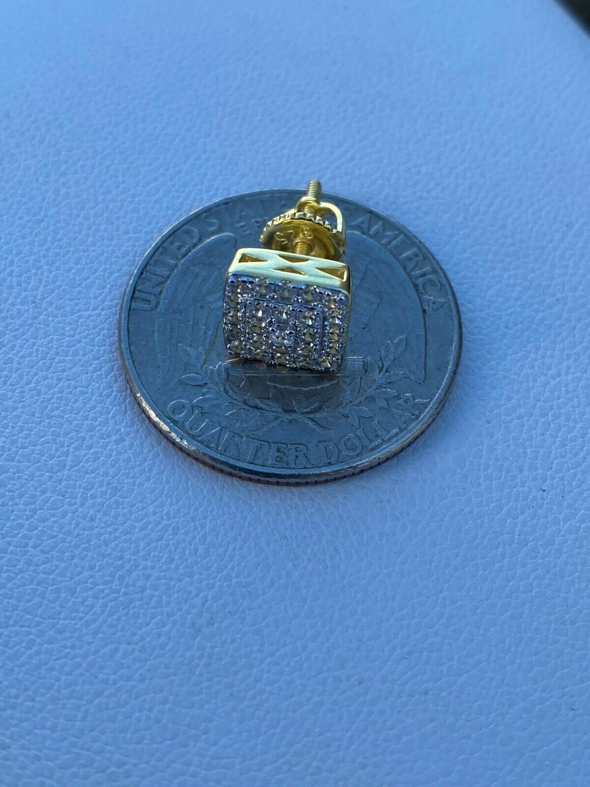 14k Gold Plated 925 Iced Real MOISSANITE Square Screwback Earrings Passes Tester