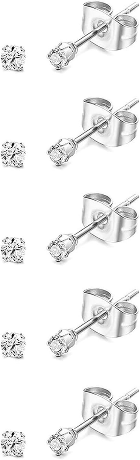 3-5 Pairs Square Earrings Set for Men Women, 14K Gold Filled Princess Cut Clear