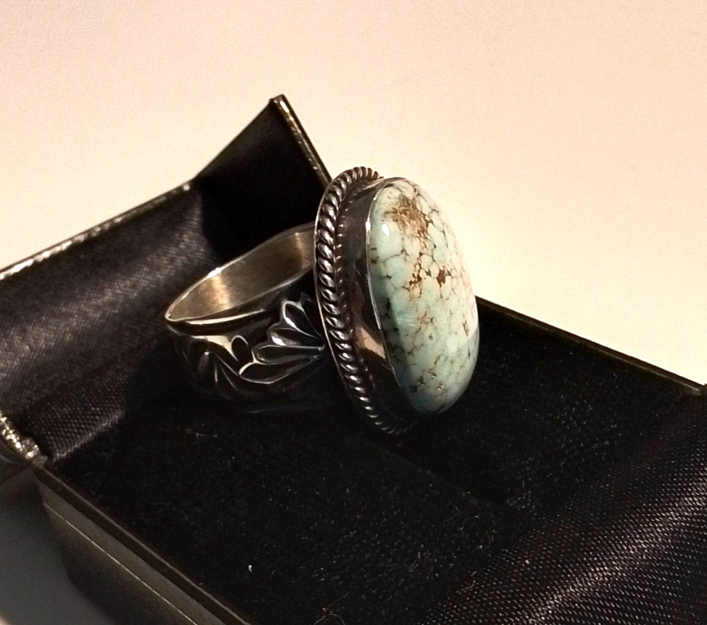 SUNSHINE REEVES Dry Creek Turquoise Sterling Silver Ring Size 11.5 Navajo