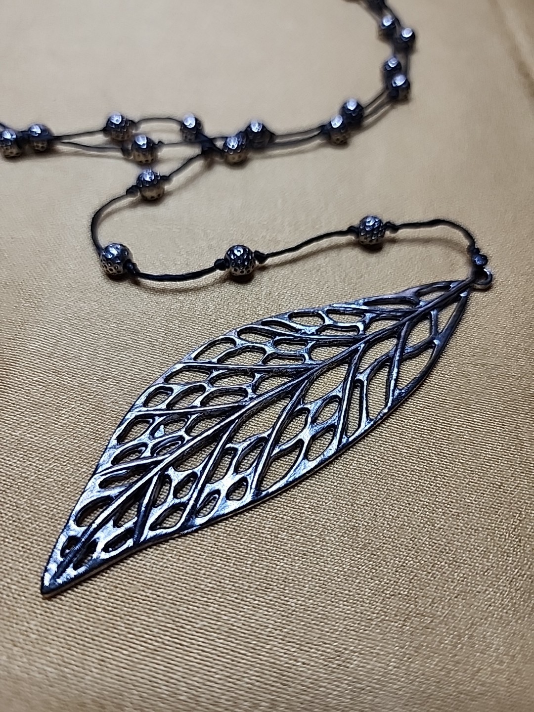 Silver Tone Artisan Filigree Leaf Statement Necklace 24 Inces