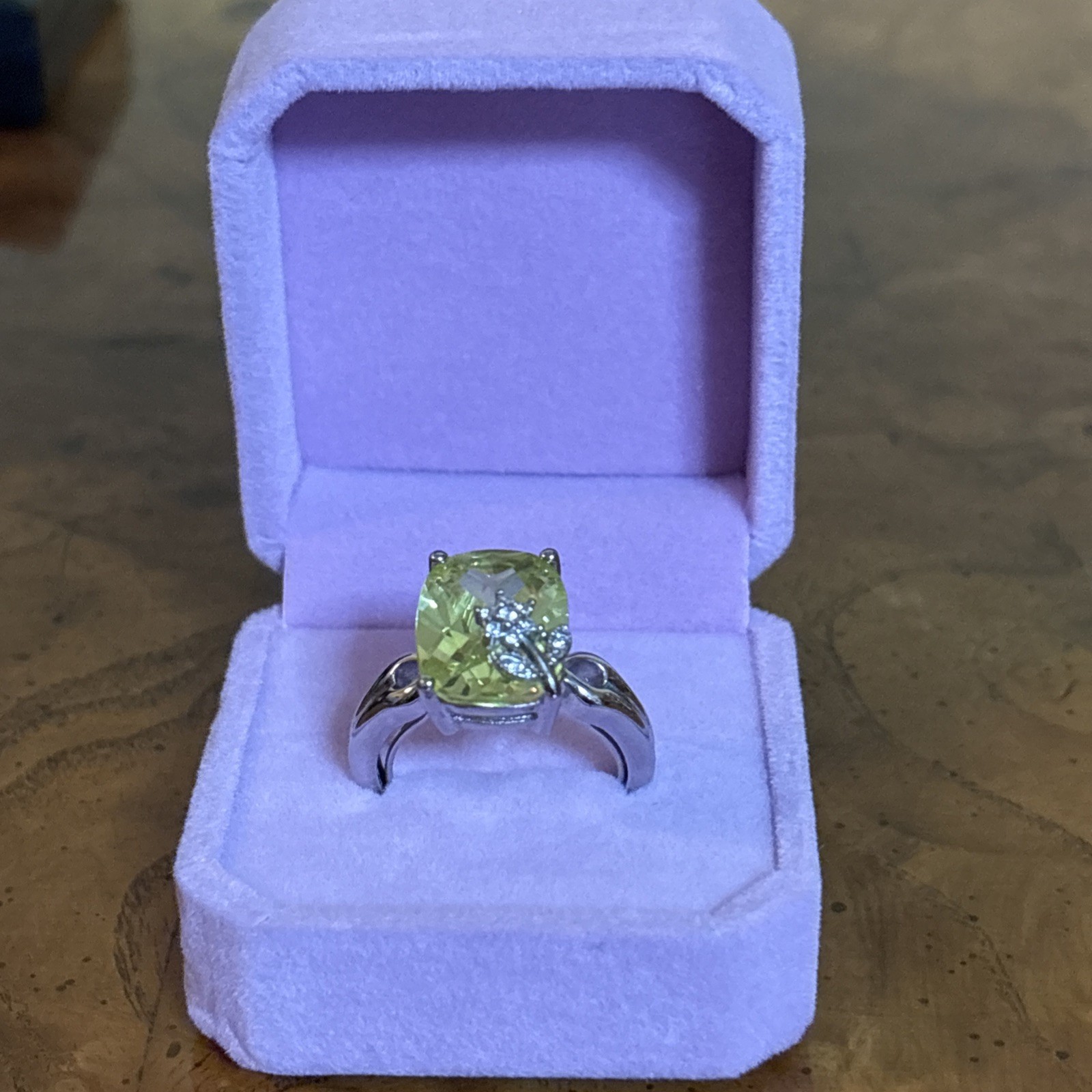 Vintage Rectangle Faux Citrine Silver Ring – Yellow Glass Stone – Retro Jewelry