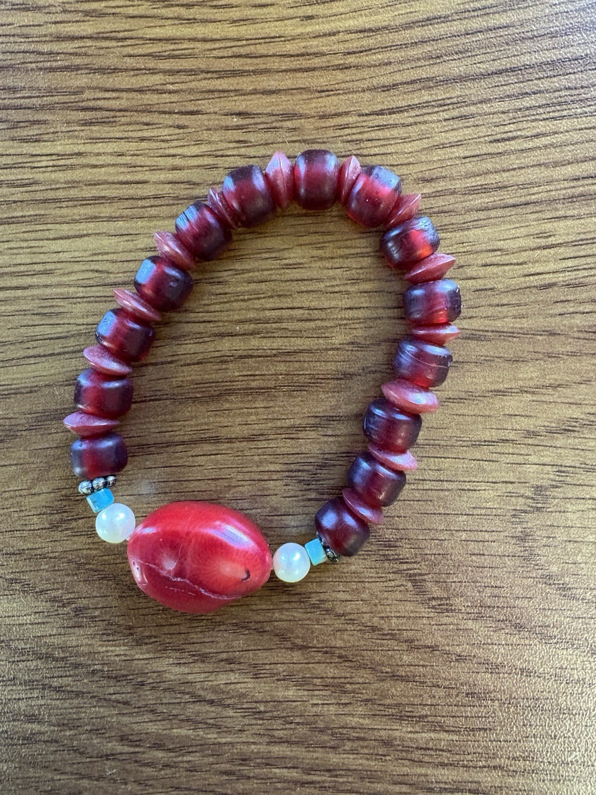 Vintage Set of 5 Stretch Bracelets Silver Red Turquoise Burgundy Boho/Southwest