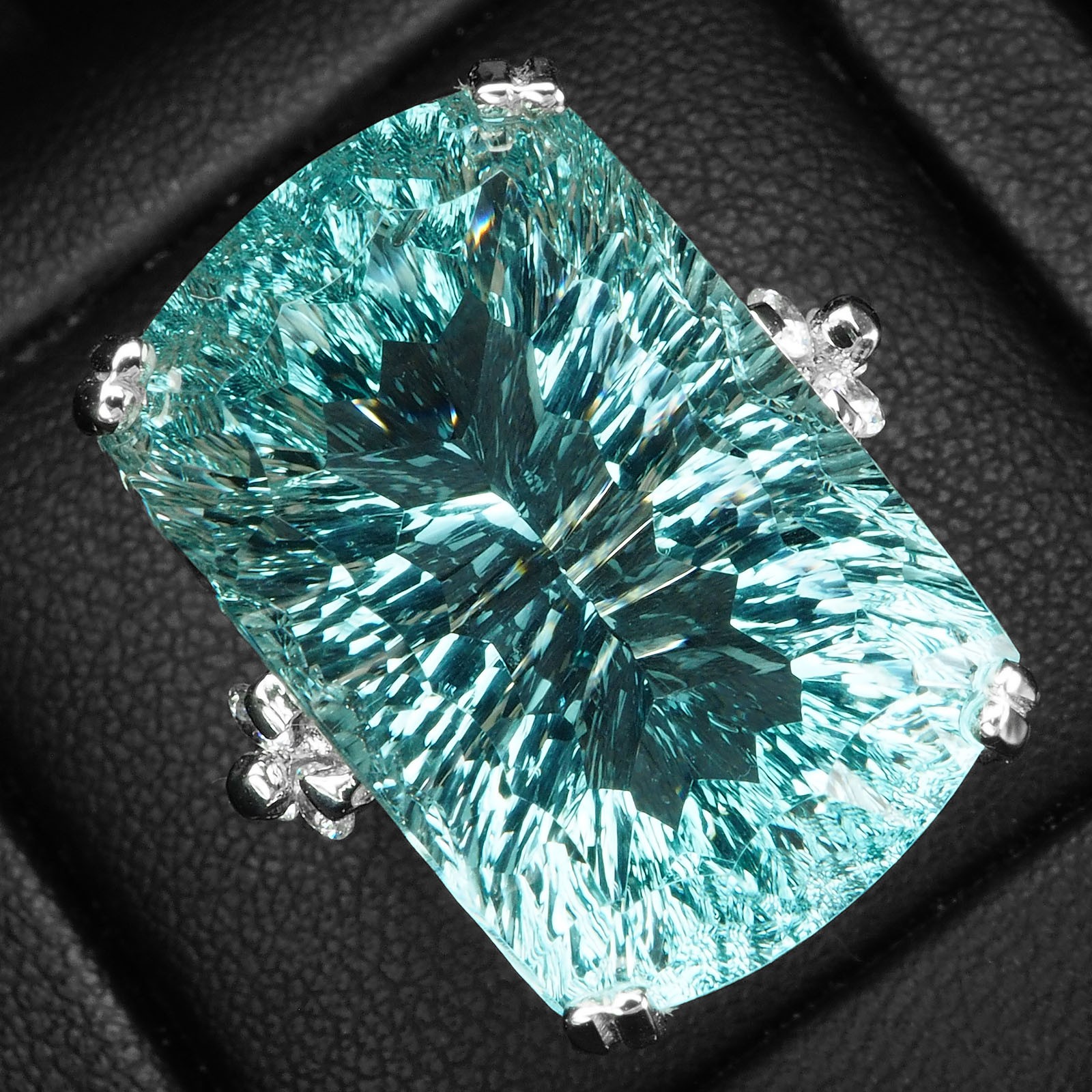Velvety Sea Blue Aquamarine Concave 28.40Ct 925 Sterling Silver Handmade Rings
