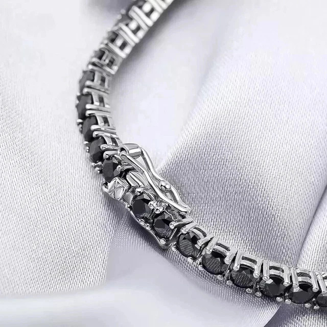 9Ct Round-Cut Lab Created Black Diamond Tennis Bracelet 14K White Gold Plated