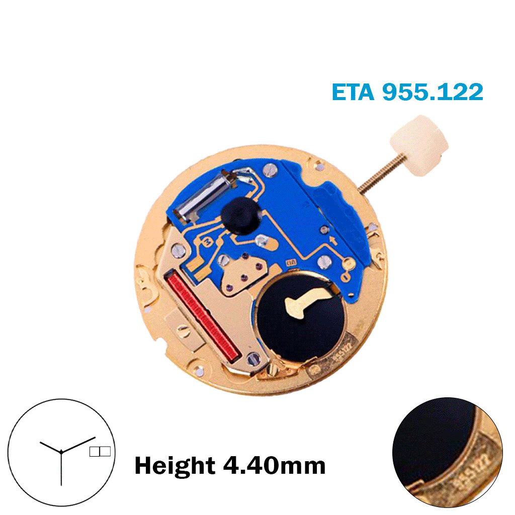 ETA 955.122 Swiss Quartz Movement-White Day& Date Disk At:3-H:4.40mm-3Hands.