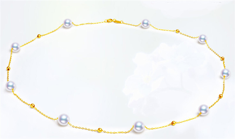 18K Solid Gold Real White Japanese Akoya 6-6.5mm Pearl Necklace Fine Jewelry
