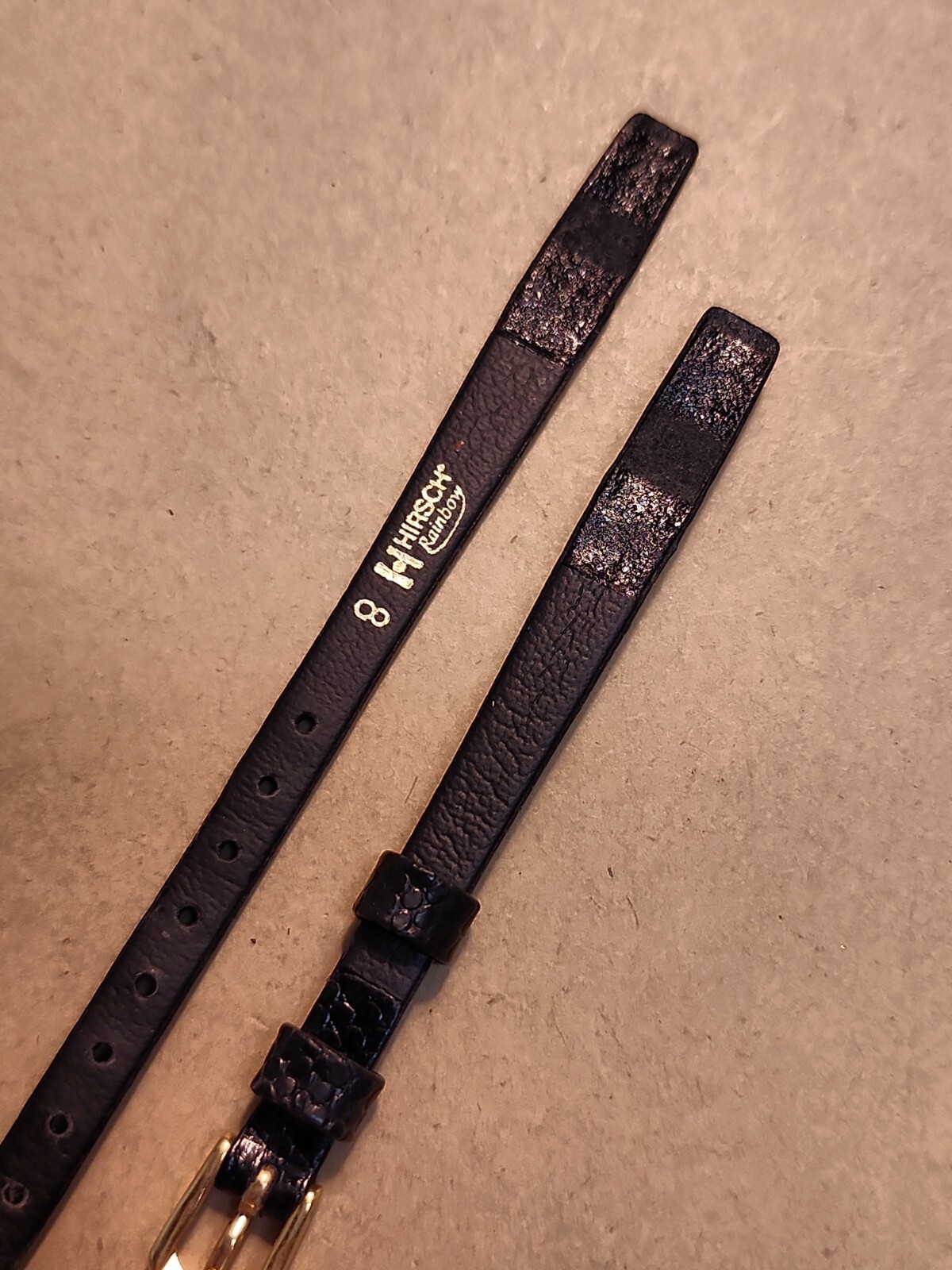 NOS Hirsch Open End 8mm Black Flat Stitchless Rainbow Lizard Grain Watch Band