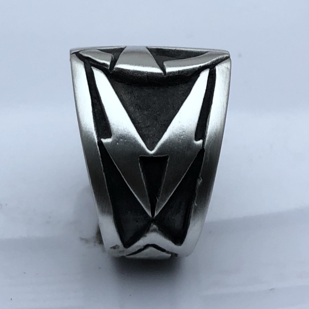 MJG STERLING SILVER KNIGHTS TEMPLAR RING- LIGHTNING SIDES. 35 GRAMS. HARLEY. 11+