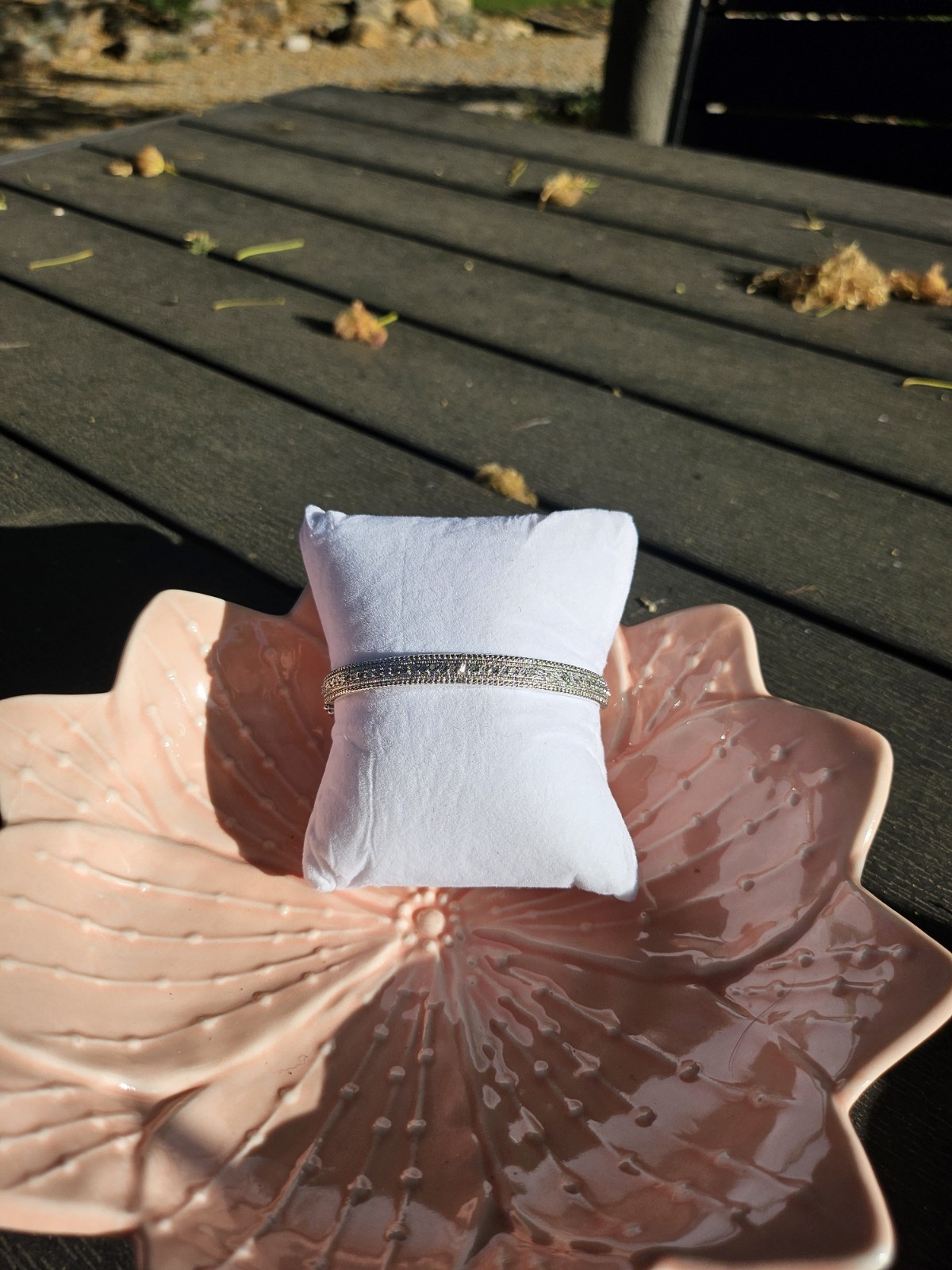 Sterling Silver Natural Diamond Cluster Bangle | 6.75″