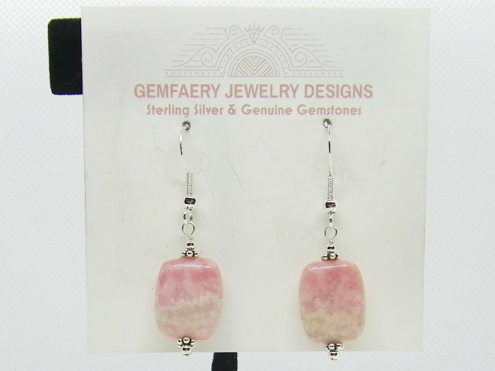 Sterling Silver Natural RHODOCHROSITE Gemstone Earrings #1715…Handmade USA