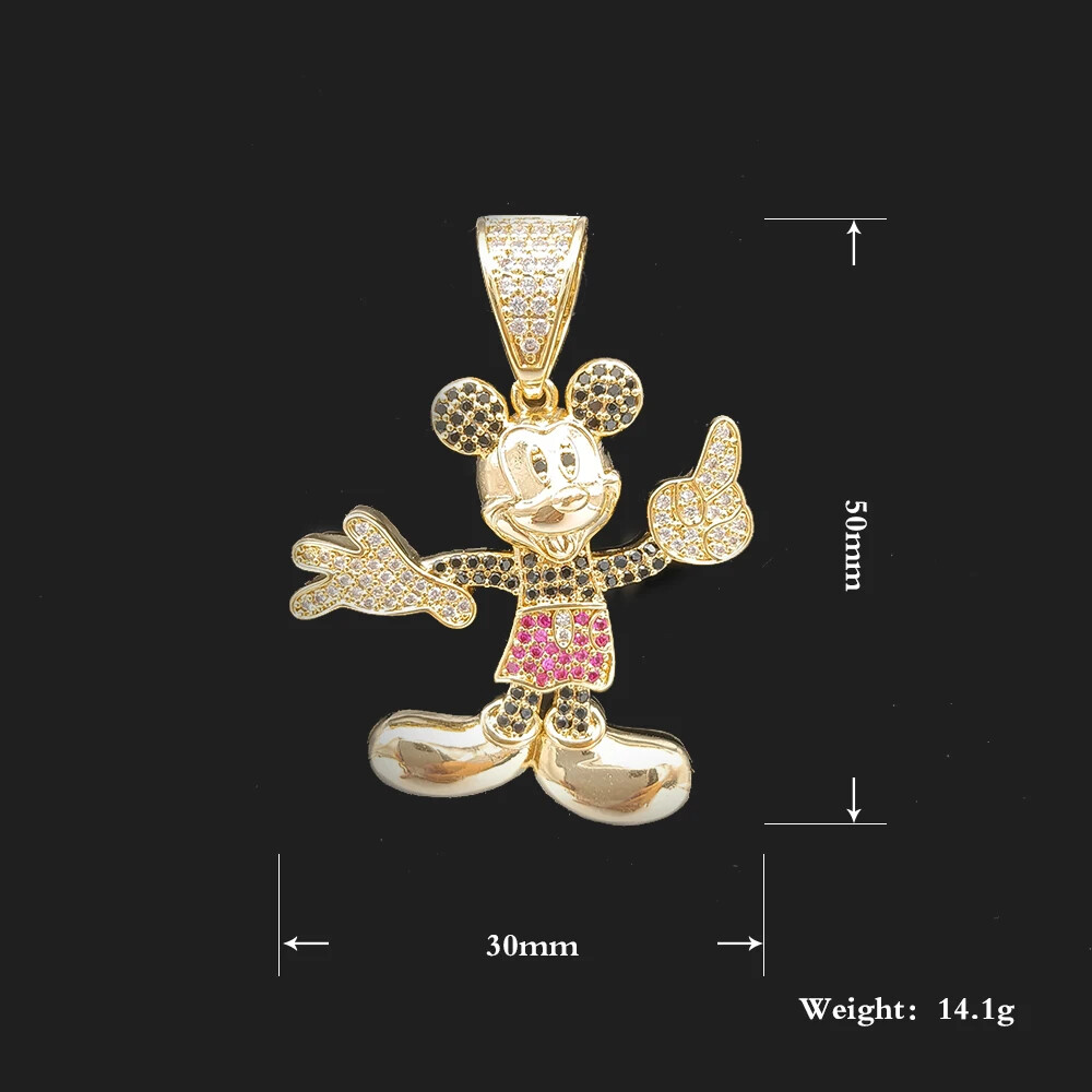 Moissanite Mickey & Minnie Mouse 14K Gold Plated Brass Iced Cute Charm Pendant