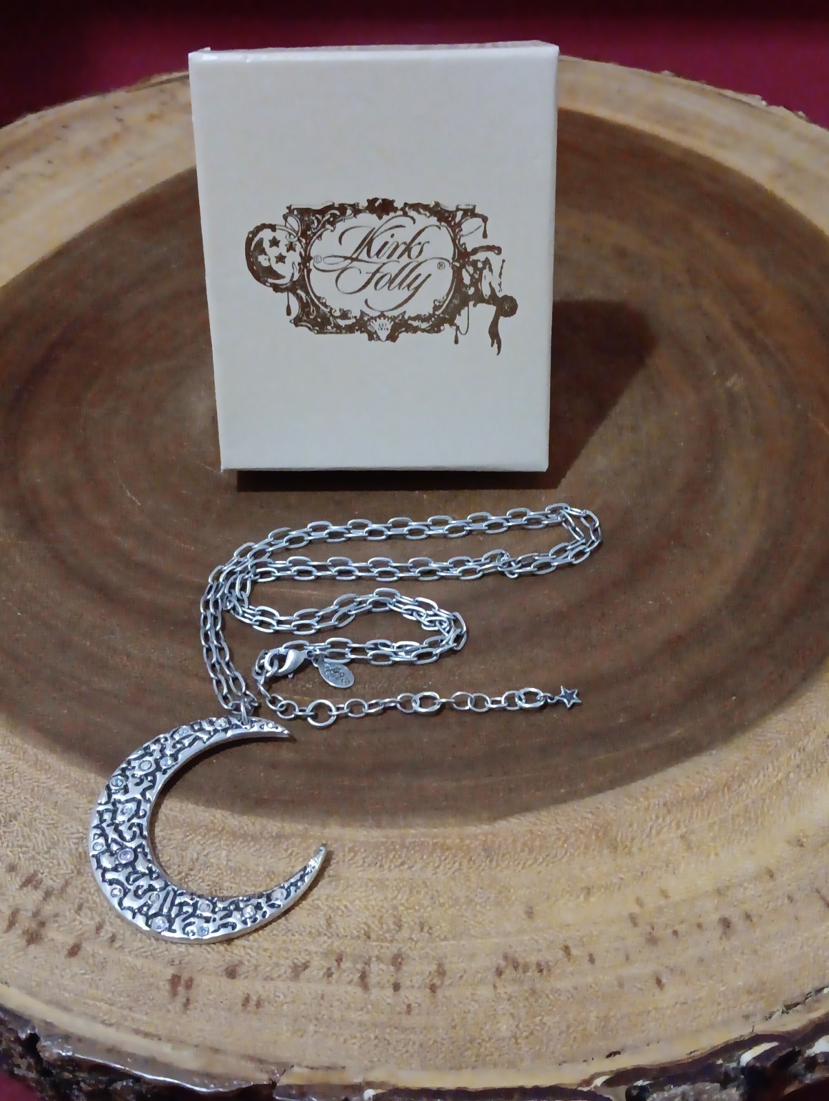 NEW KIRKS FOLLY SILVERTONE CRESCENT MOON CHARM NECKLACE SWAROVSKI CRYSTALS