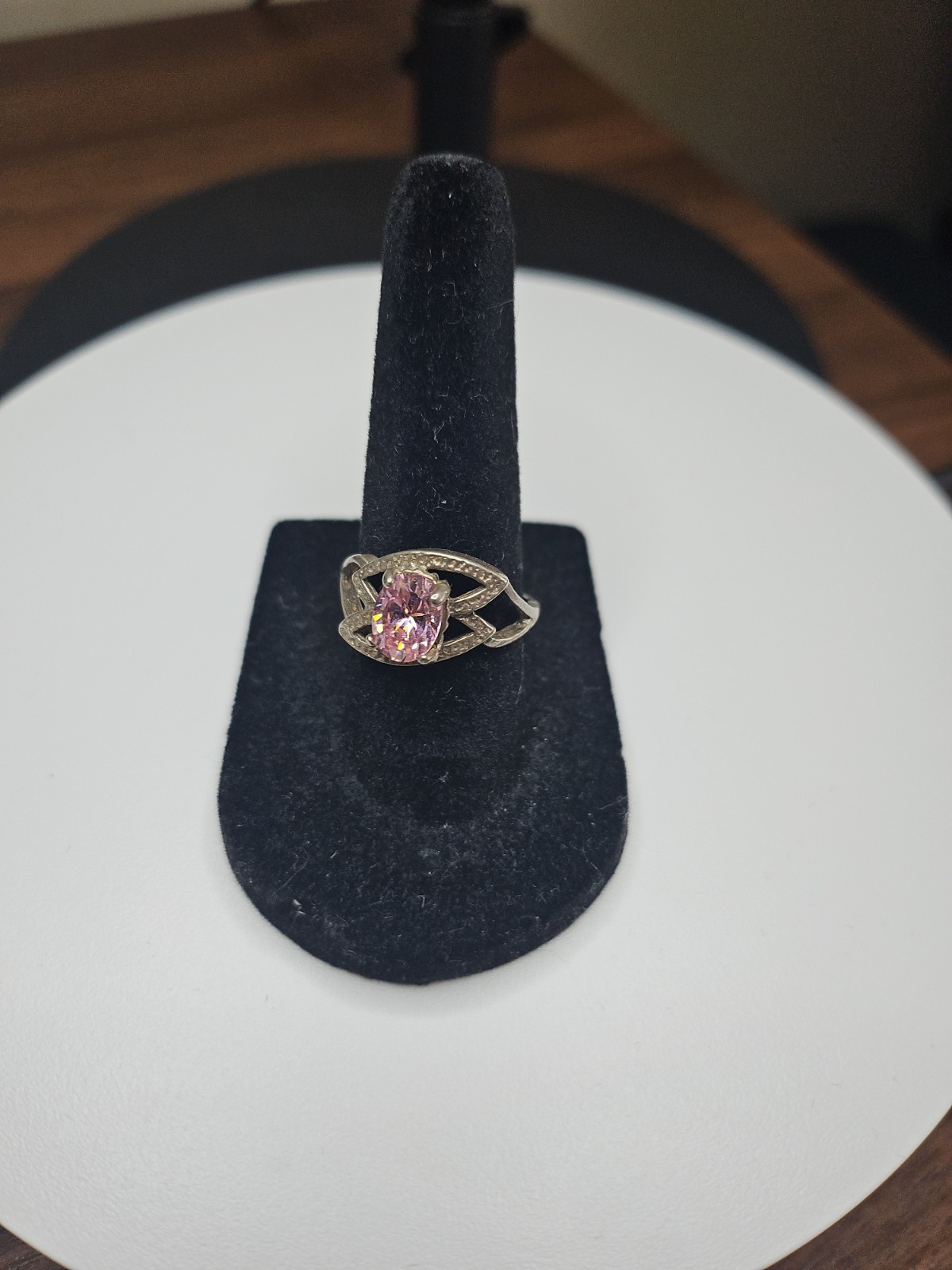 Pretty Pink Faceted Rhinestone Silver Tone Fashion Ring Size 6.5 Beauty Gift EUC