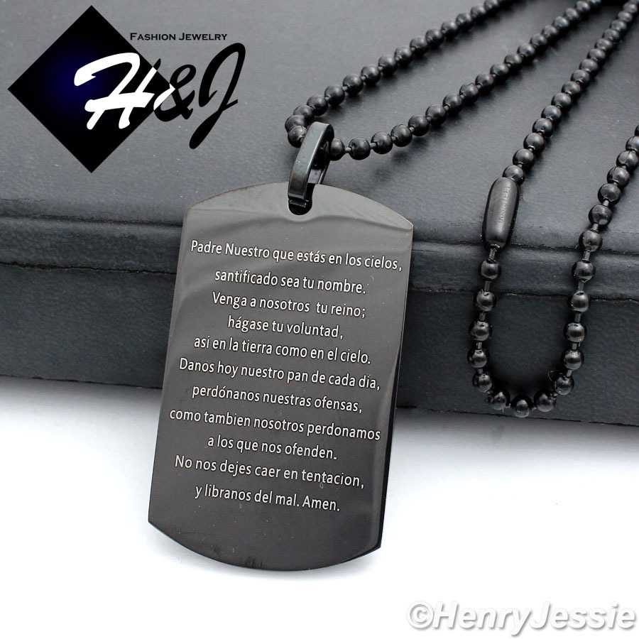 24″Stainless Steel 2.5mm Black Plated Bead Chain Spanish Bible Verse Pendant*P82