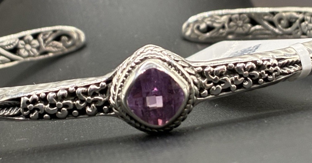 Sarda Light Pink Lab Created Sapphire Sterling Silver Cuff Bracelet Size 7.25