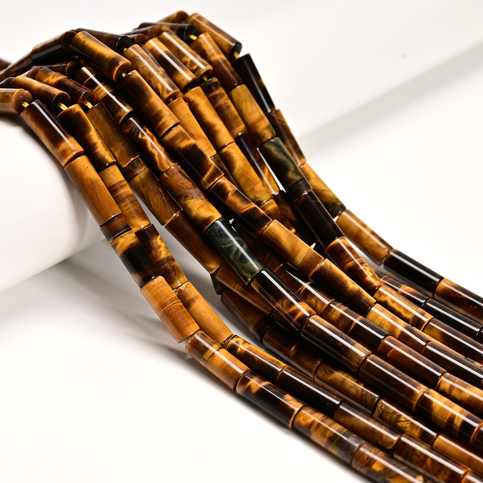 Natural Yellow Tiger Eye Smooth Tube Beads Size 6x16mm 15.5” Strand
