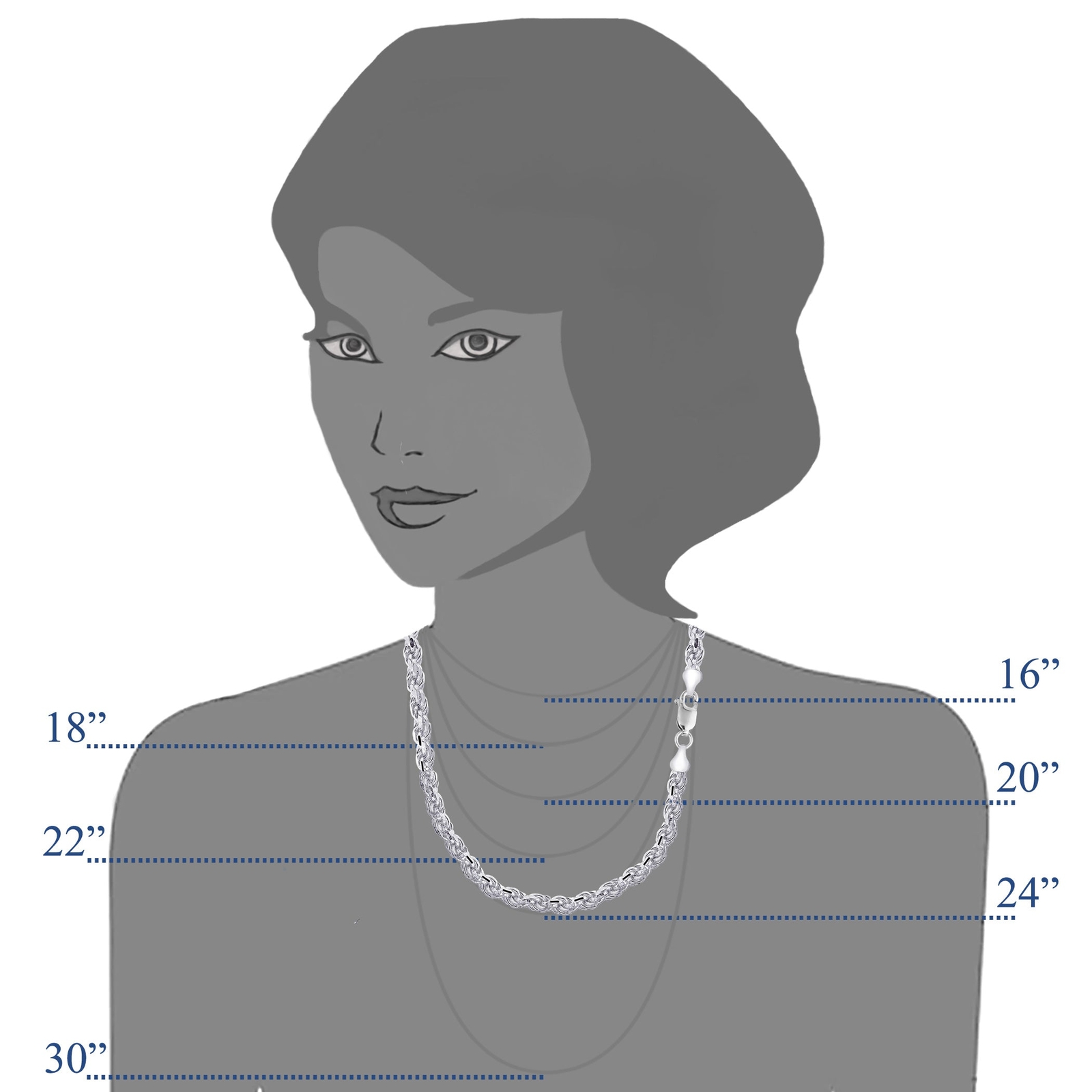 Sterling Silver Rhodium Plated Diamond Cut Rope Chain Necklace, 5.7mm, 24″