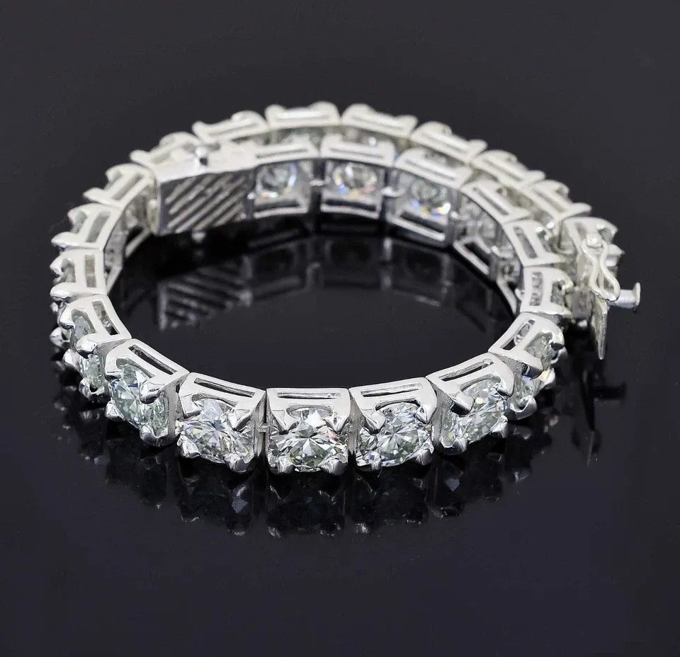 RARE 40 Ct Certified 8mm White Diamond Men Tennis Bracelet, 8 Inches,925 Silver.