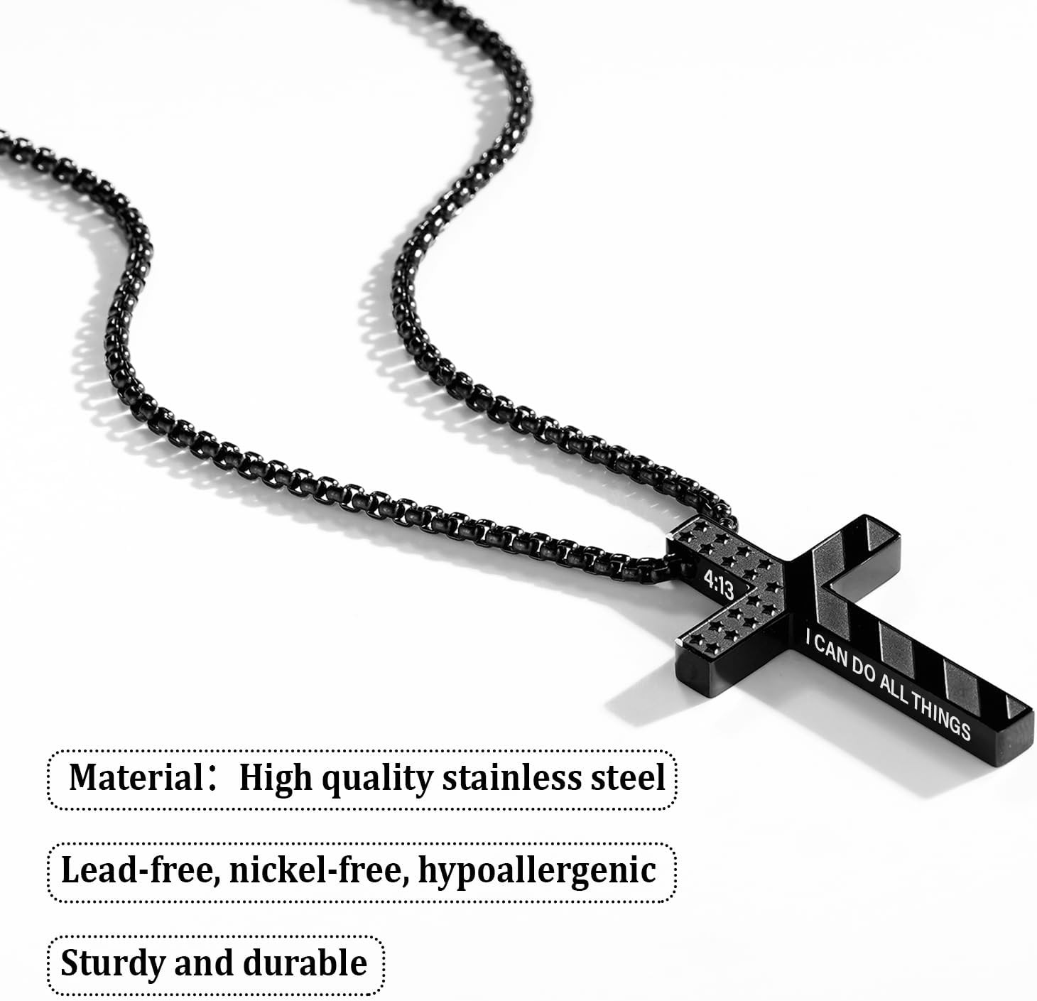 Cross Necklace for Men Boys, 316L Stainless Steel Chain Pendant Bible Verse Reli