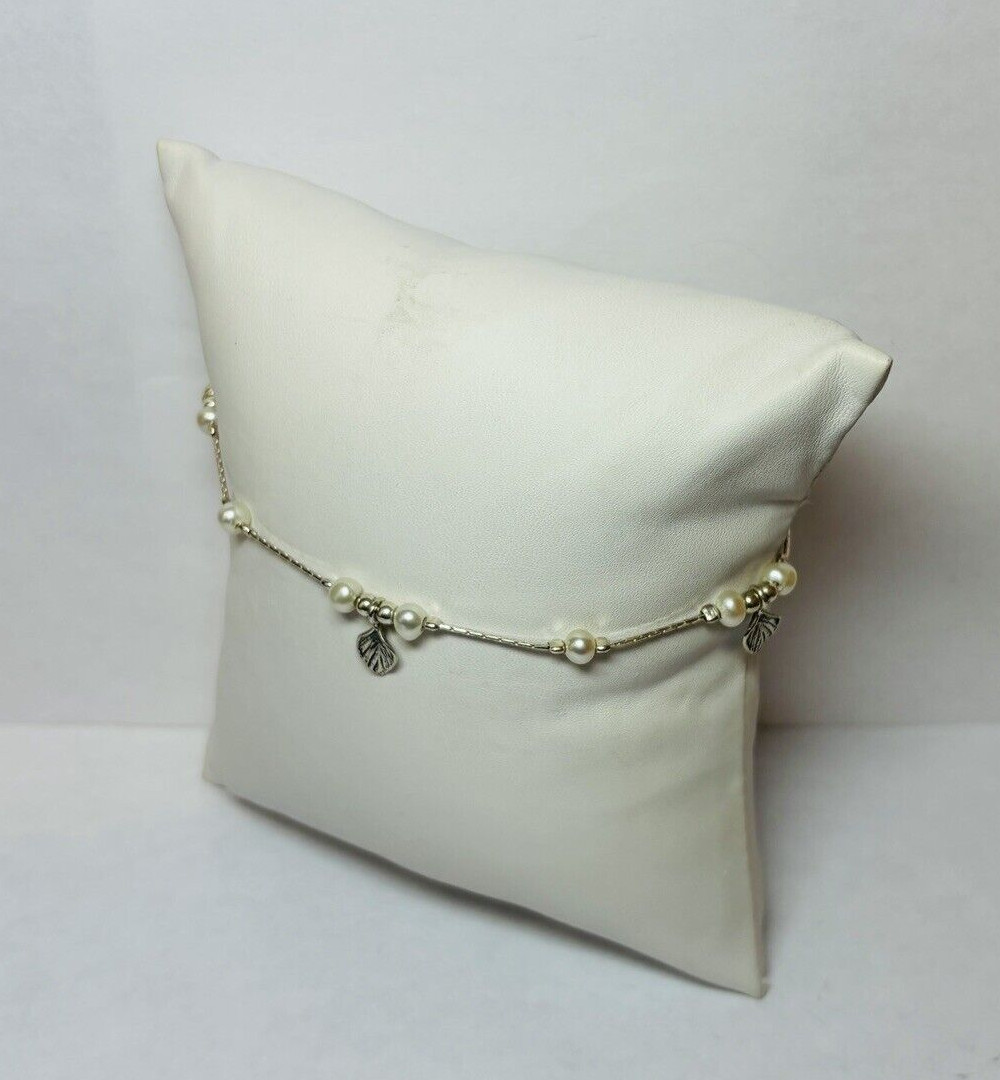 Or Paz Sterling 925 Silver Pearl Leaf Anklet Bracelet 9 in