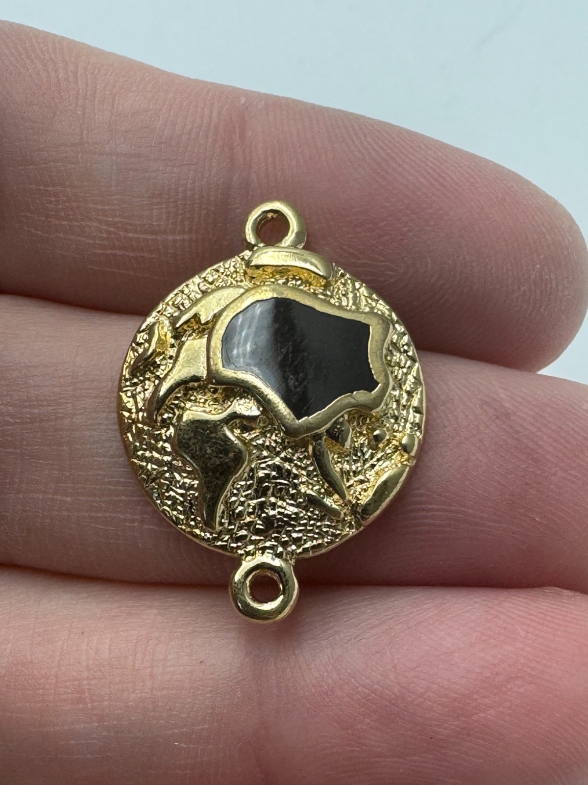 Asia Continent Map Bracelet Pendant Black Textured Gold Inlay Connector Charm