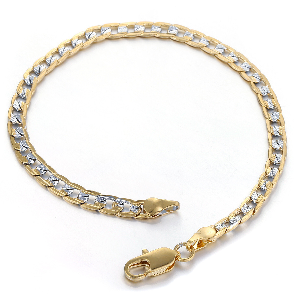 Gold Filled Hammered Cut Curb Cuban Chain Bracelet Mens Womens Link 8/9 inches