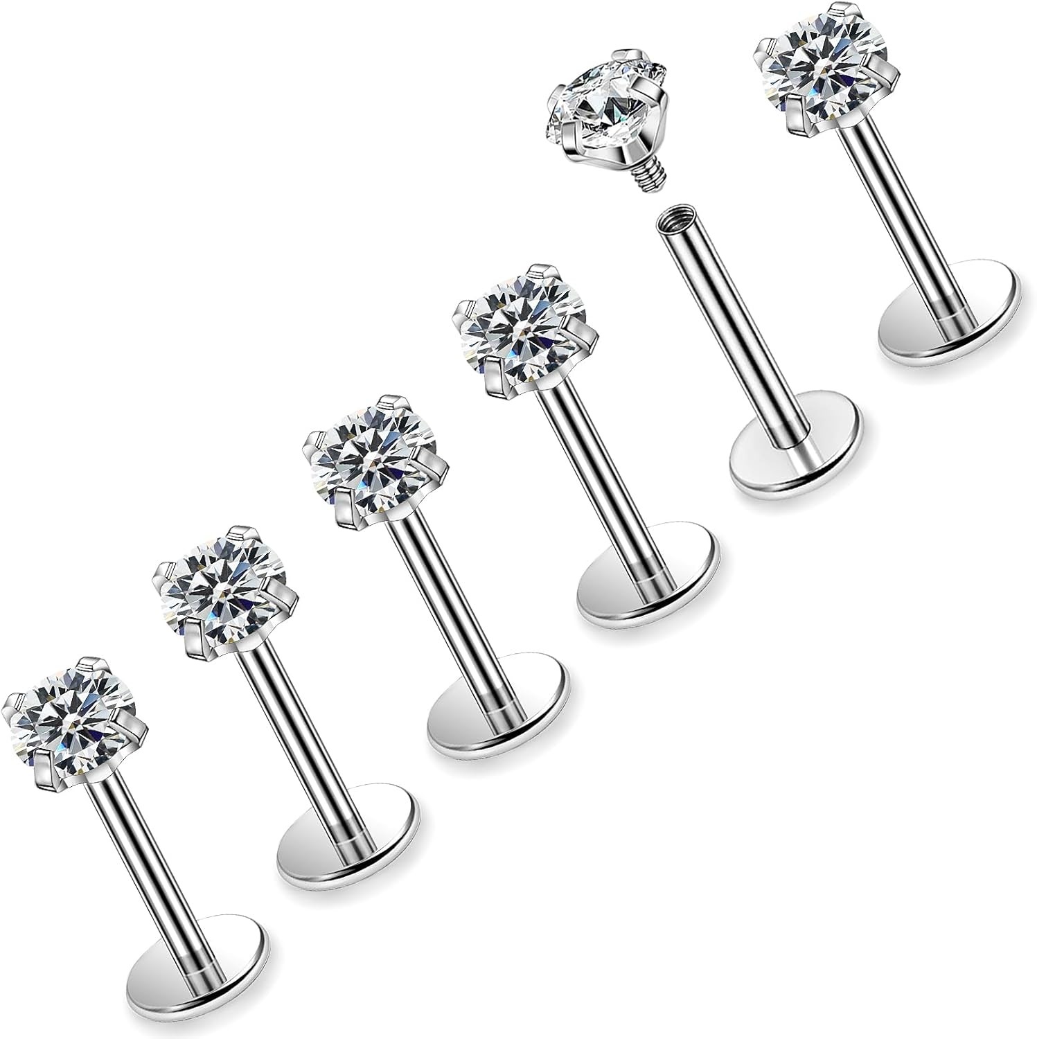 16G ASTM F136 Titanium Surgical Steel Internal Thread Flat Back Studs Earrings L