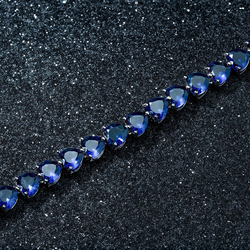925 Sterling Silver Heart Shape Blue Sapphire Wedding Tennis Bracelet For Women