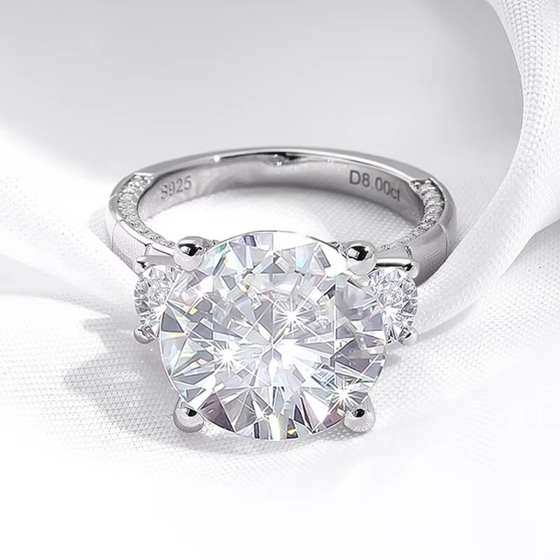 8ct Round Cut Moissanite Three Stone Engagement Ring Women 18K White Gold Plated
