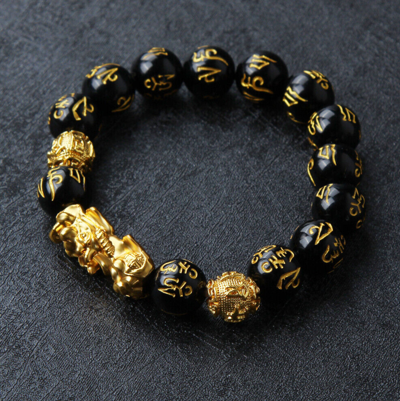 Feng Shui Black Obsidian Beads Bracelet Attract Wealth & Good Luck Bangle pixiu