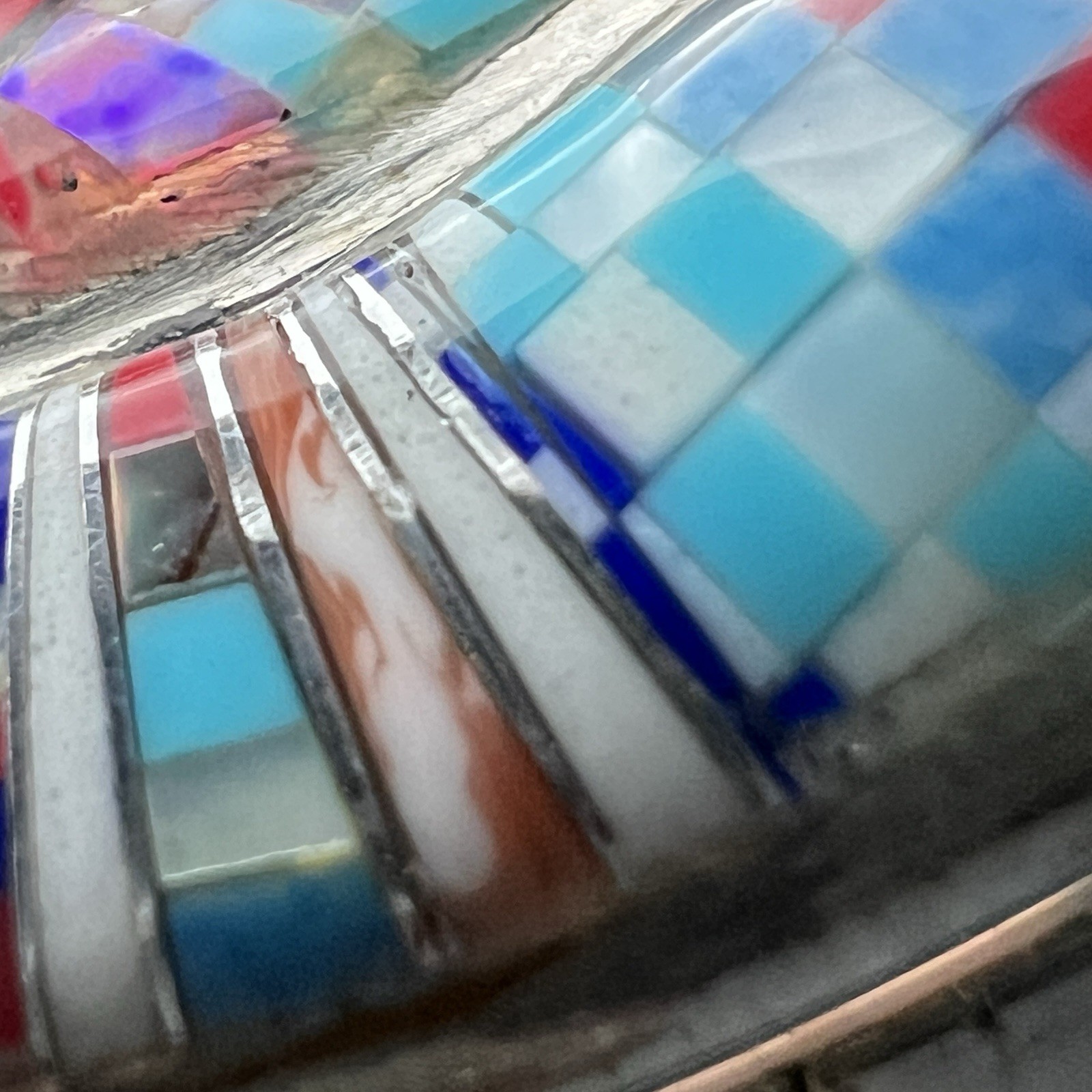 Sterling Silver Inlay Native American Ring Turquoise Opal & Other Size 7.5 10g