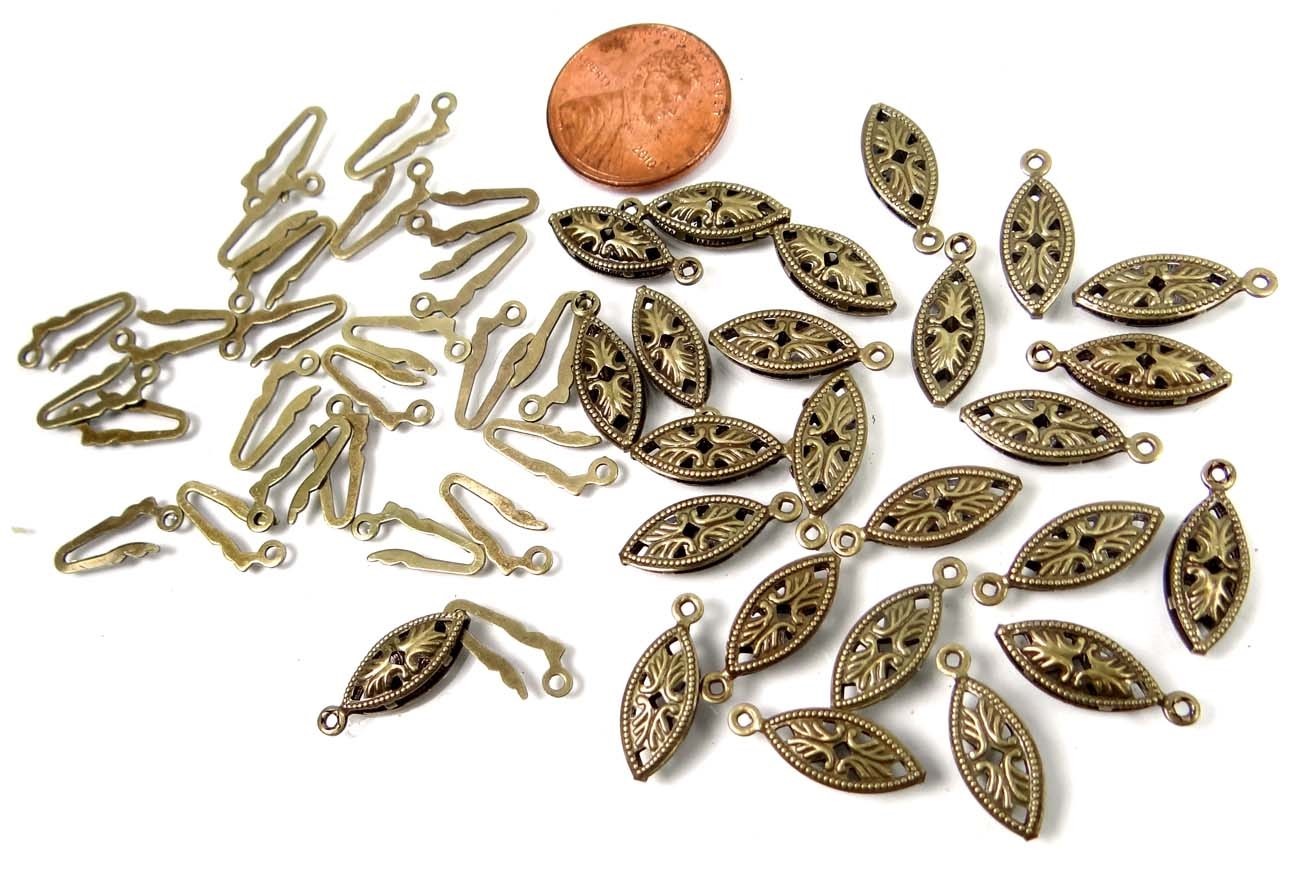 10 Antique bronze Fish Hook Clasps Filigree Horse Eye Oval Fishhook 20x6mm