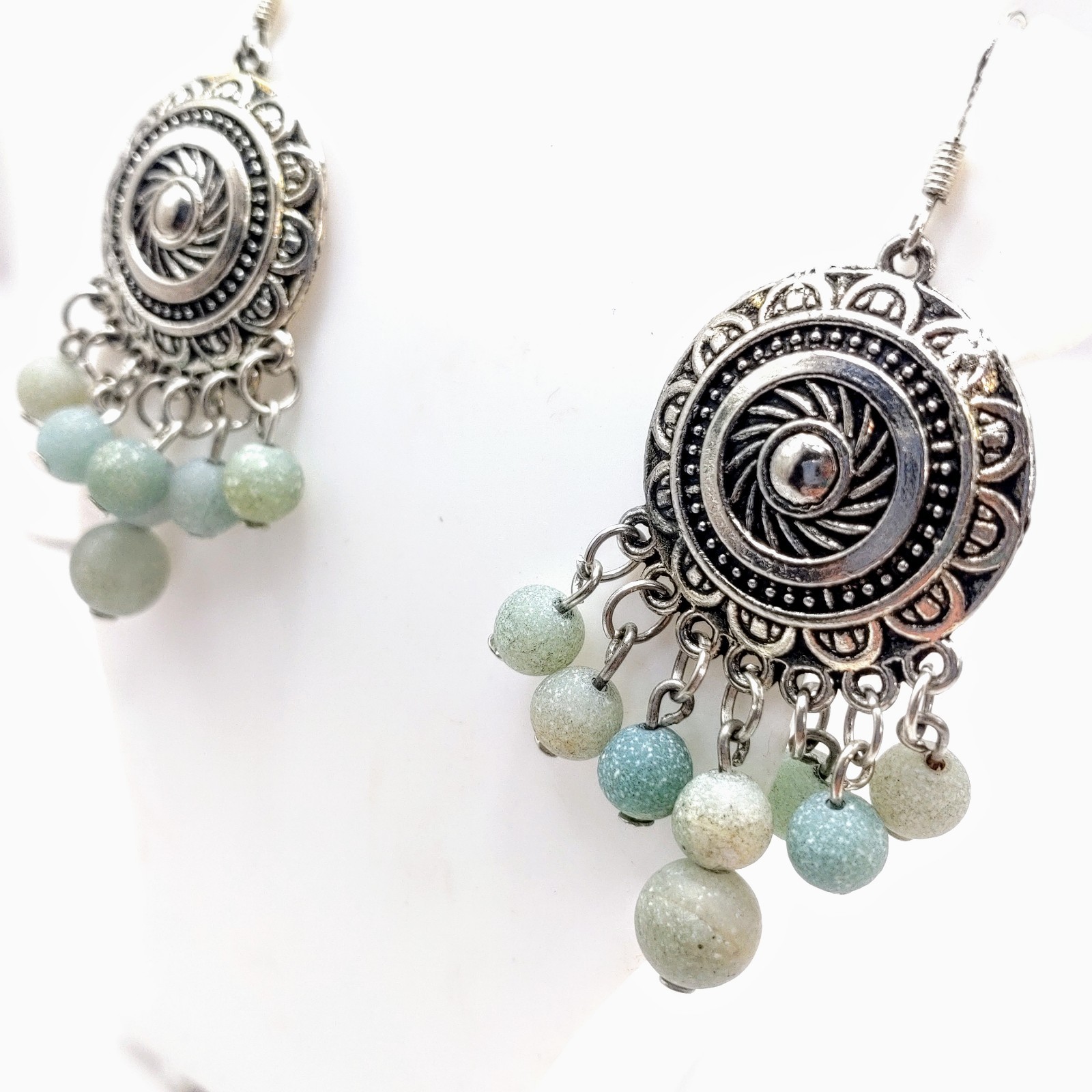 Gemstone Earrings Dangle Drop Beaded Crystal Boho Sterling Silver Hooks Handmade