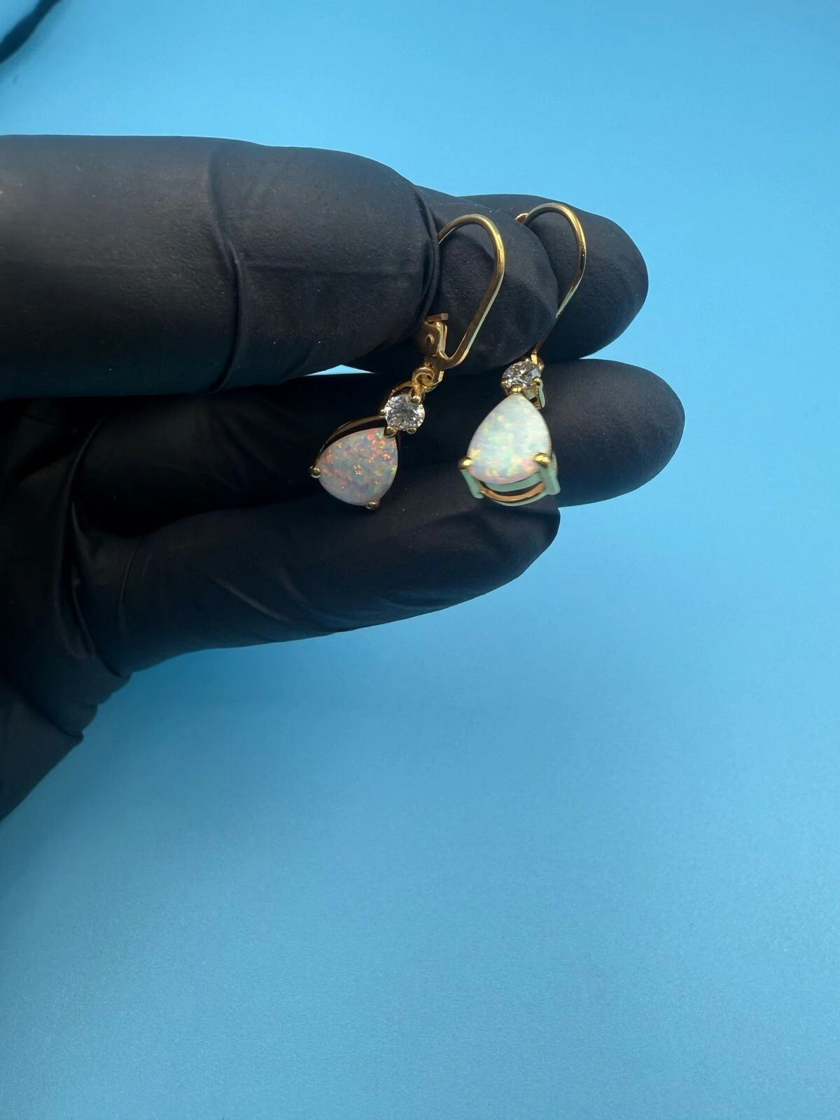 3Ct Pear Genuine Fire Opal Drop Dangle Earrings 14k Yellow Gold Plated