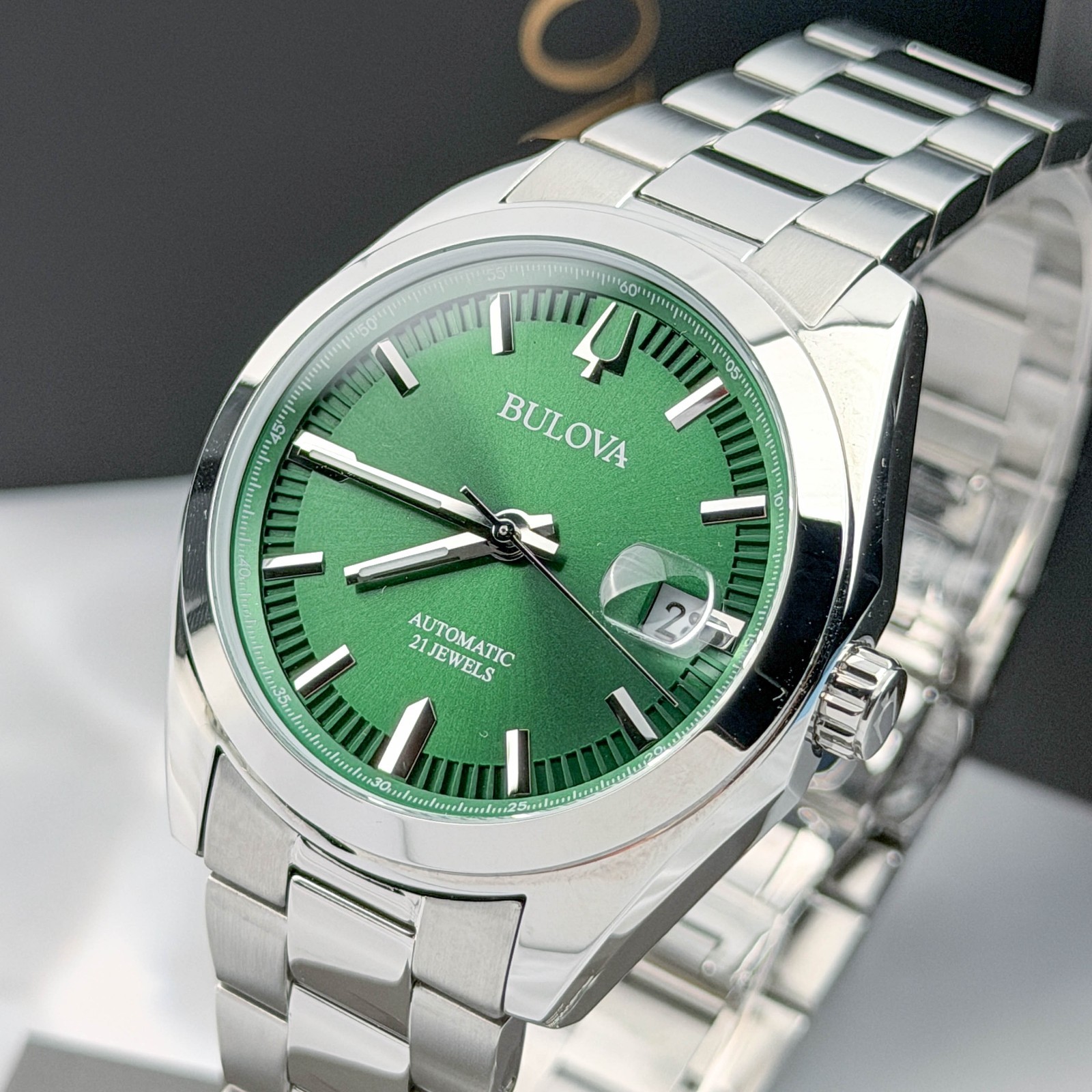 Bulova Men’s Surveyor 96B429 Automatic Green Dial Stainless Steel Watch 39mm