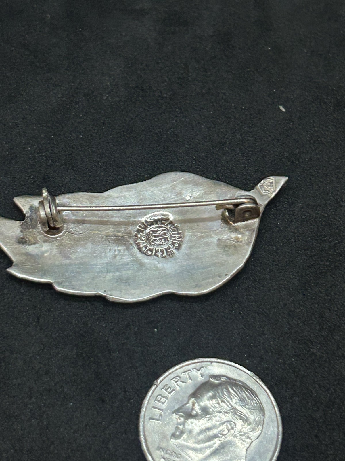 925 Sterling Abalone Feather Leaf Brooch Pin 1.5in – 3.0g