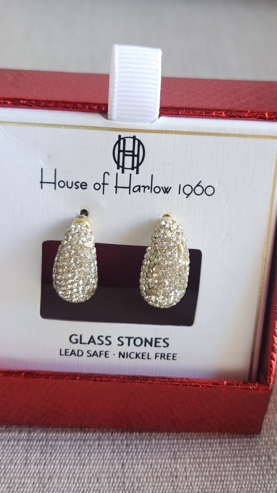 NIB! Stunning House of Harlow Glass Stone Gold Hoop Earrings