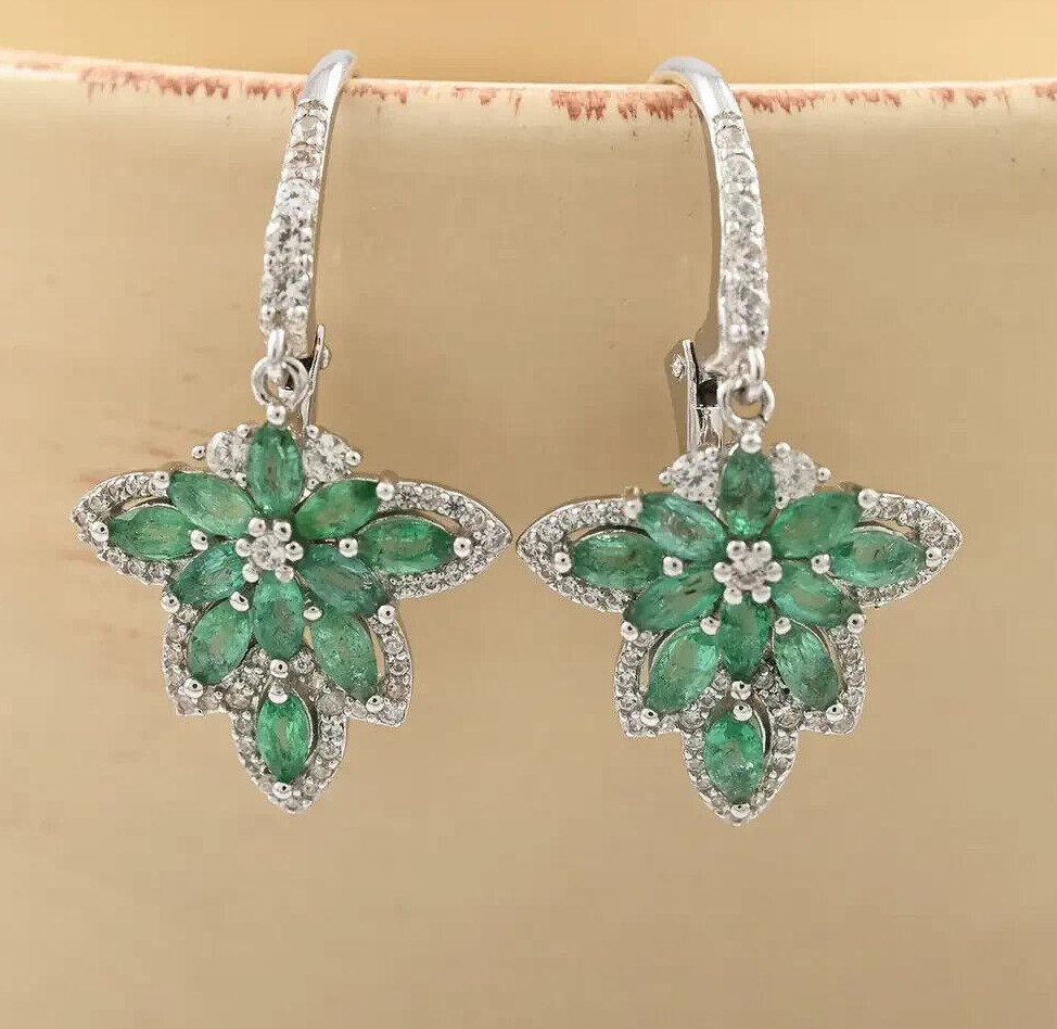 Kagem Zambian 2.4ctw Emerald and Zircon 925 Drop Earrings