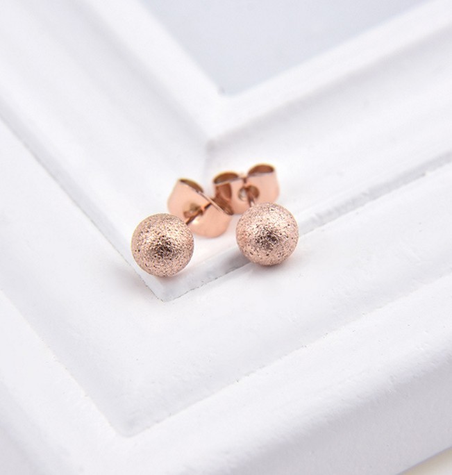 Round Sand Blast Polish Ball Rose gold Silver Stainless Steel Stud Earrings S15