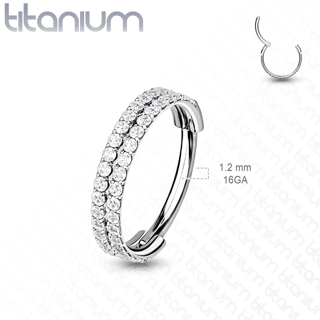 Implant Grade Titanium Double Lined CZ Hinged Segment Hoop Ring Ear Cartilage